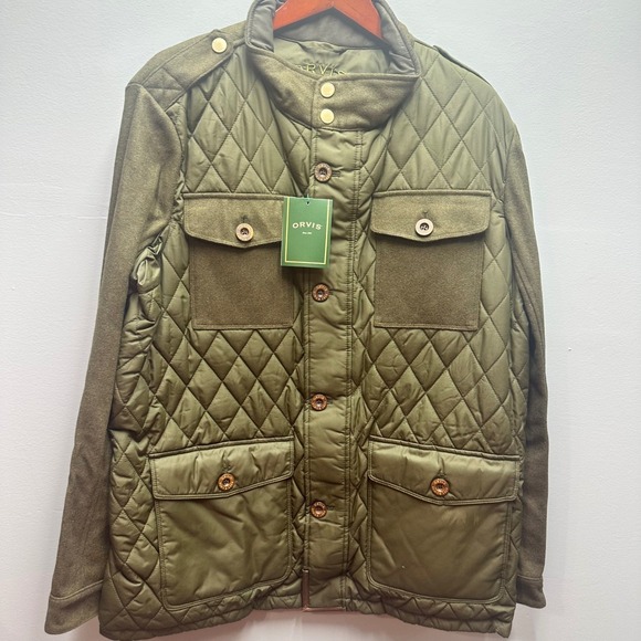 Orvis Other - Orvis Quilted Field Jacket Olive Green Suede Trim Fishing Hunting Men L